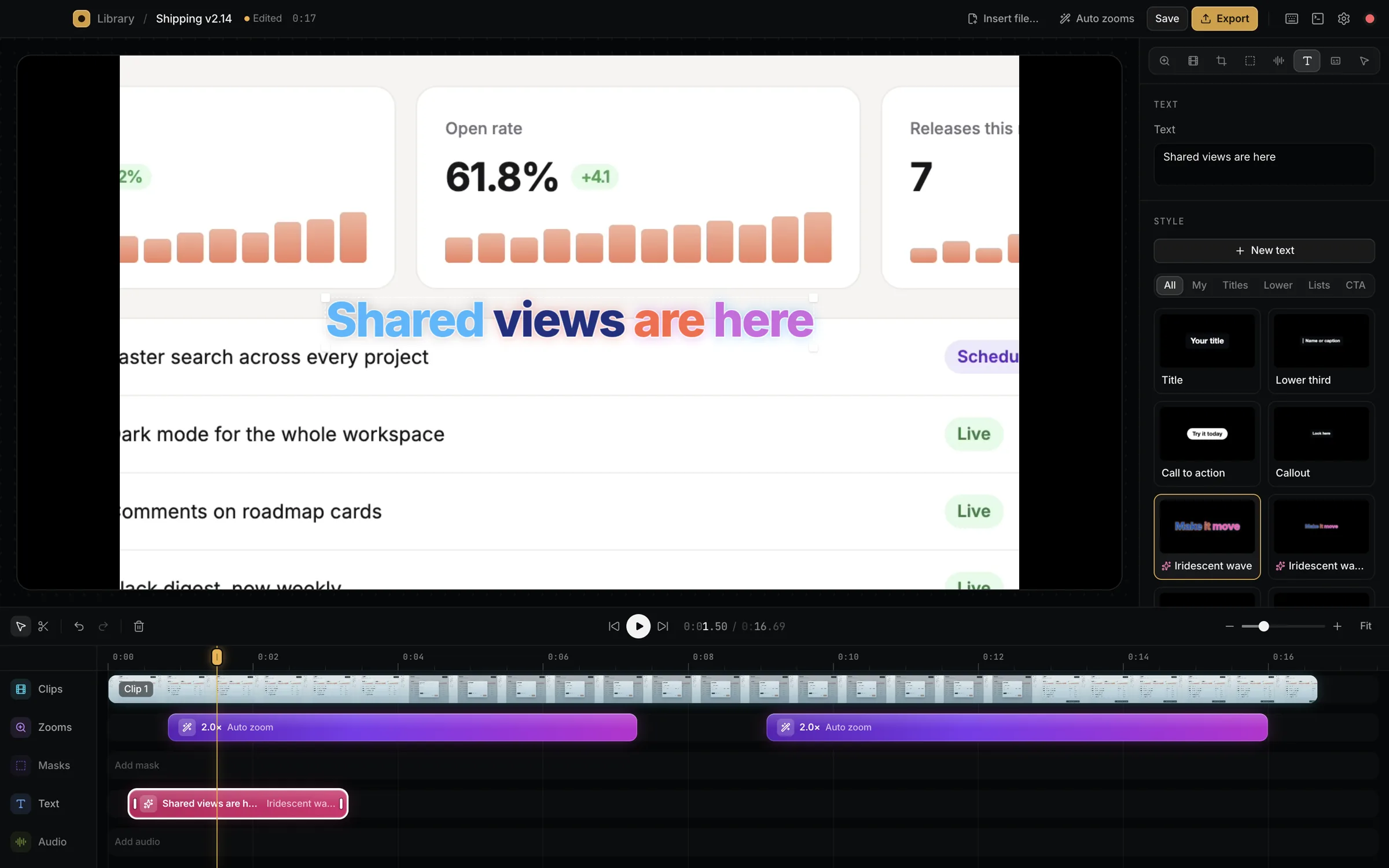 An Iridescent wave title over the recording